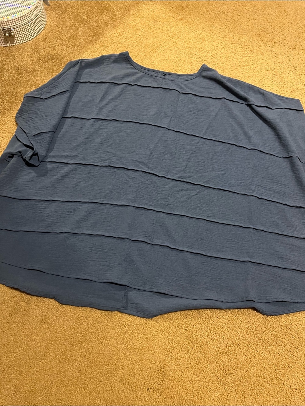 Oversized Textured Stripe Boatneck Top - Blue